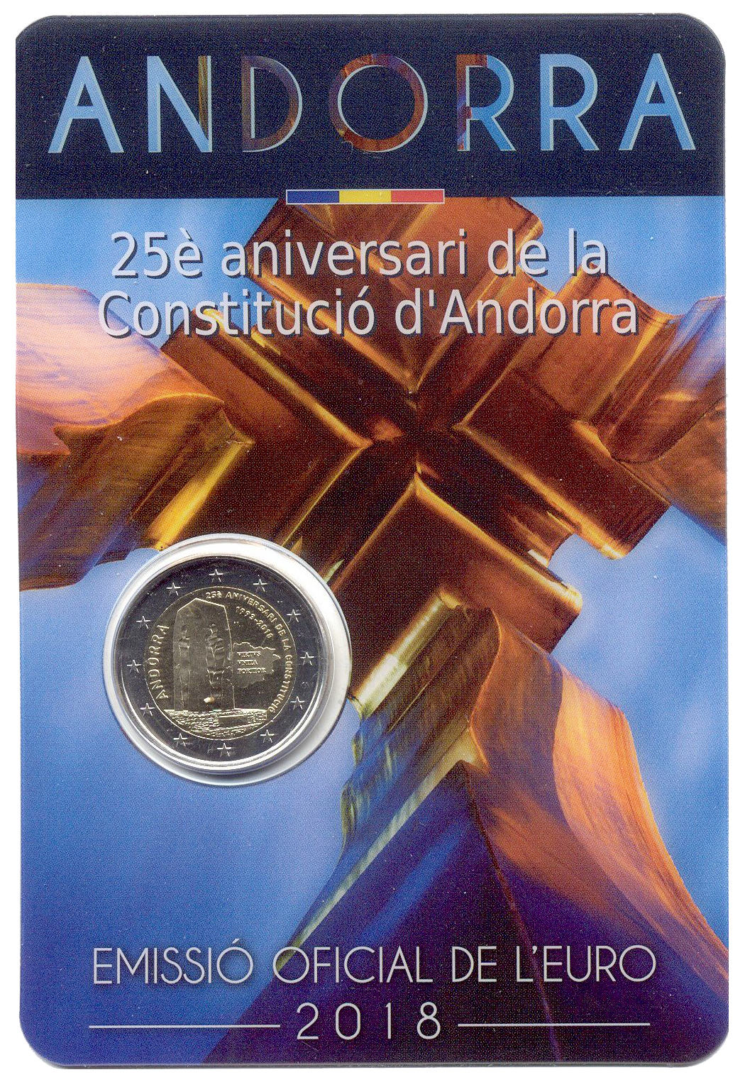 2 euros conmemorativa 25º Aniversario de la Constitución de Andorra Año 2018
